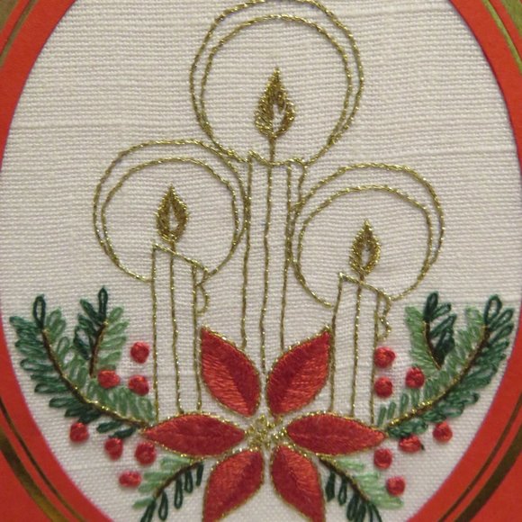 Embroidered Cardstock XMAS Poinsettia & CANDLES 6" x 4.75" (952) - Picture 2 of 3